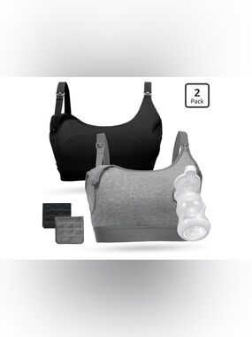 Black & Gray Nursing Bra with Clip-Down Straps